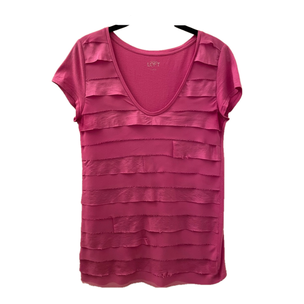 ANN Taylor LOFT Hot Pink Ruffle Layers Blouse 100% Cotton Women’s Size Small